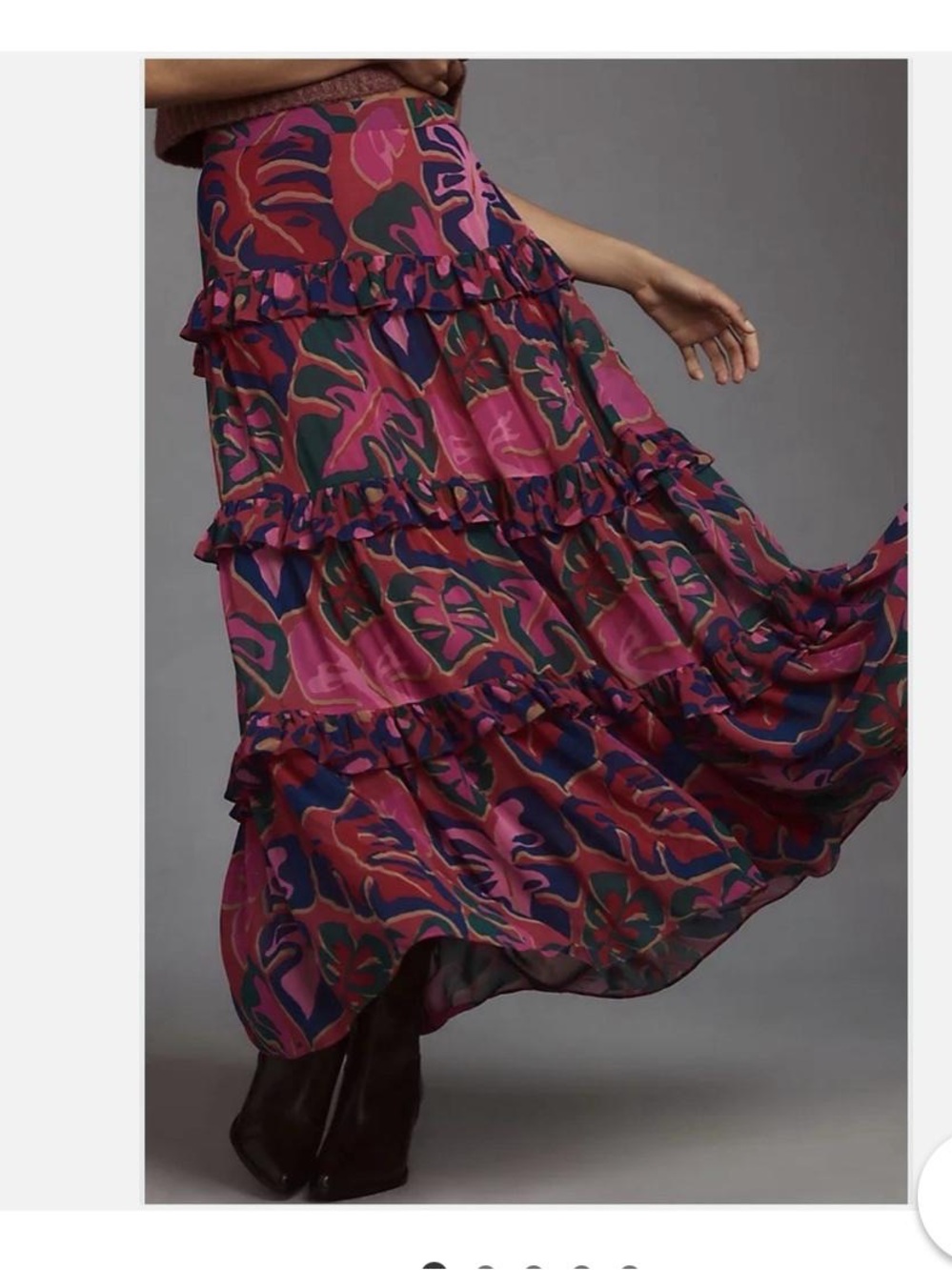 FARM Rio Tiered Floral Maxi Skirt in Pink, Green, Navy